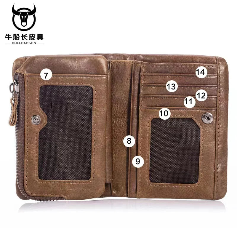 Bullcaptain Leather Wallet Multifunctional Folding Multi-Card Position