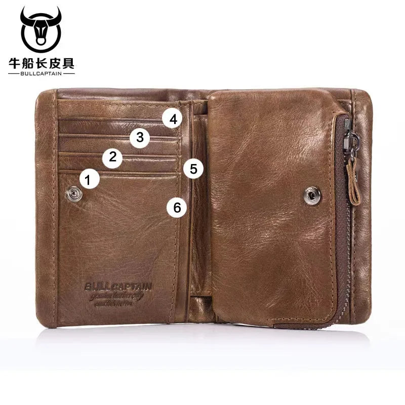 Bullcaptain Leather Wallet Multifunctional Folding Multi-Card Position