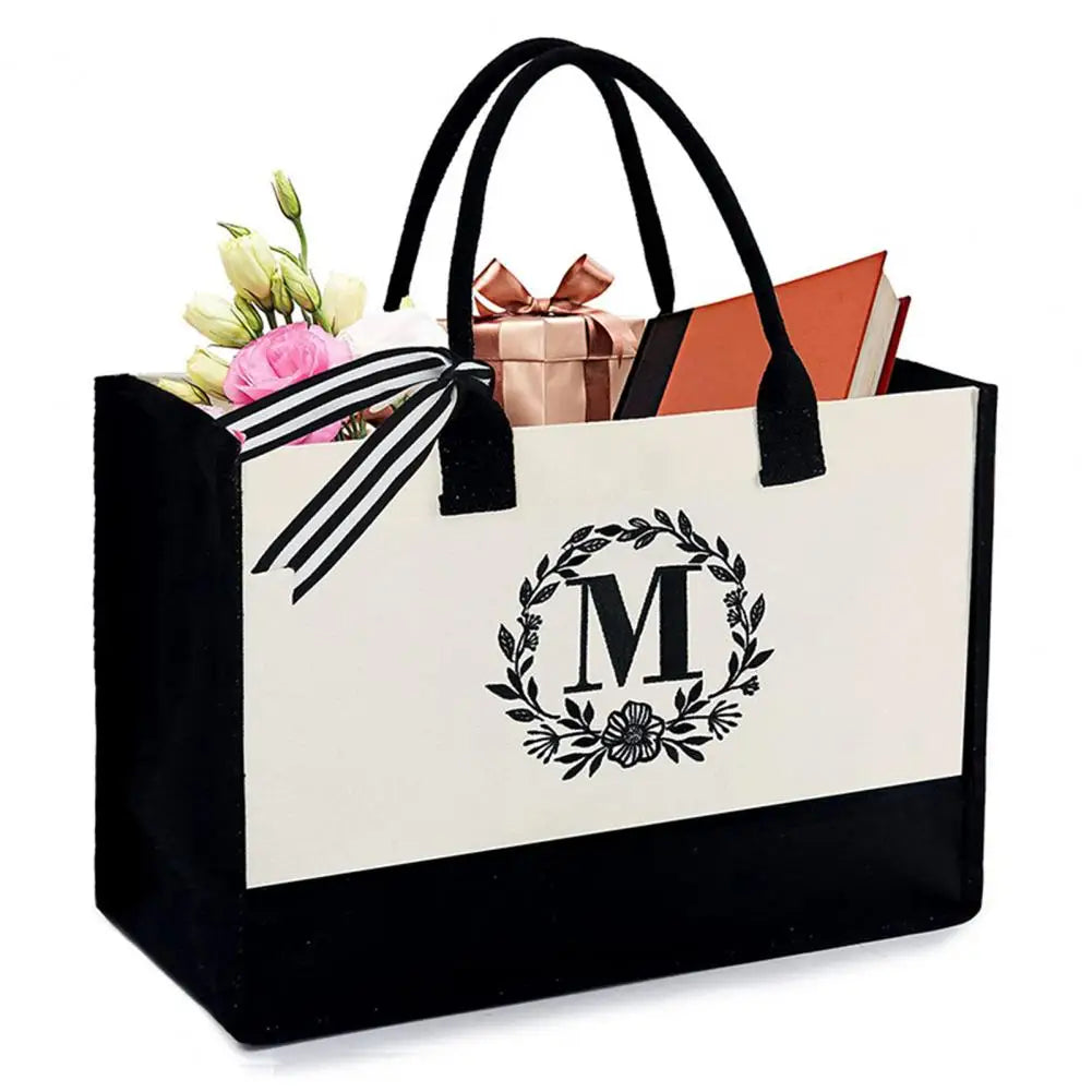 Letter Printed Square Tote Bag High Capacity Storage Mother's Gift