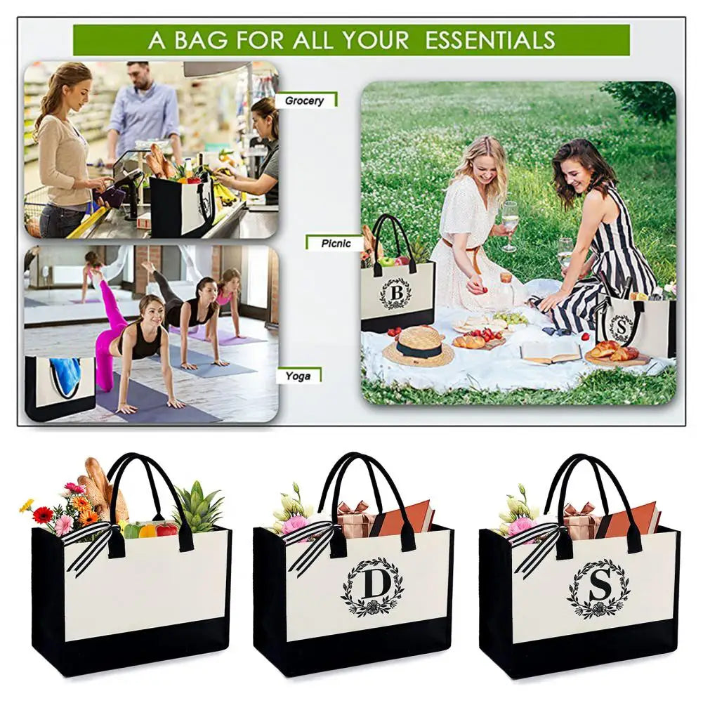 Letter Printed Square Tote Bag High Capacity Storage Mother's Gift