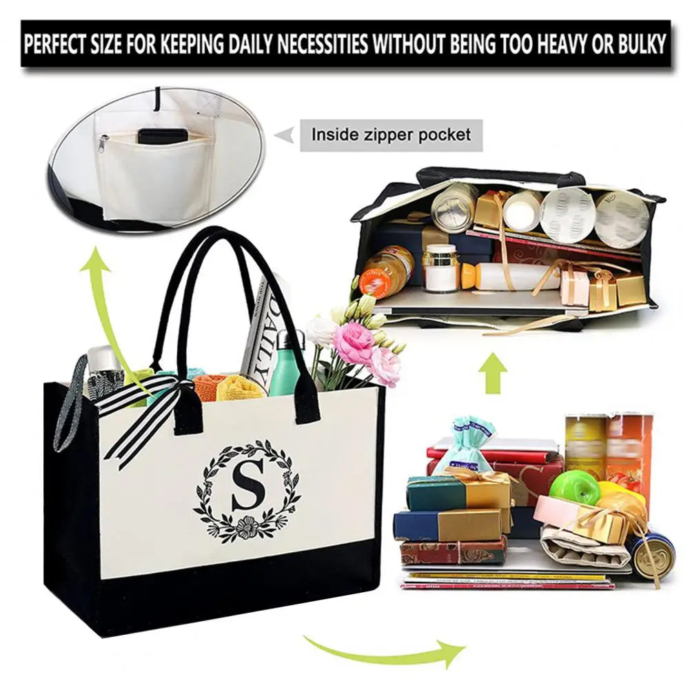 Letter Printed Square Tote Bag High Capacity Storage Mother's Gift