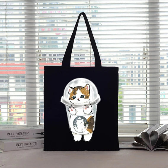 Cat Canvas Tote Bag Women's Eco Friendly Handbag