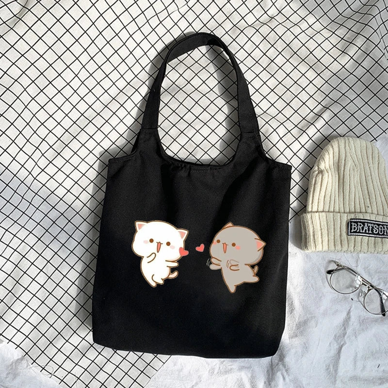 Cat Graphic Canvas Shoulder Bag for Women