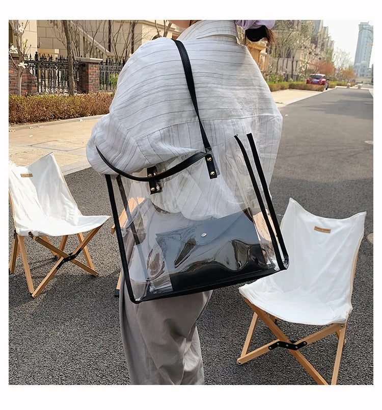 Transparent PVC Bag Clear Handbag Set of 2