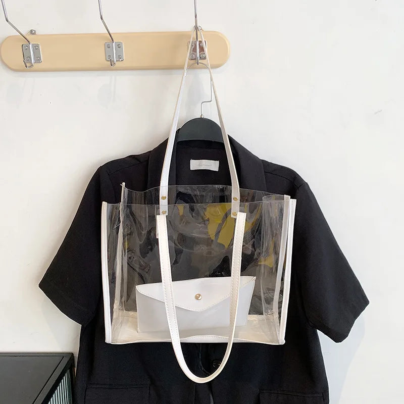 Transparent PVC Bag Clear Handbag Set of 2
