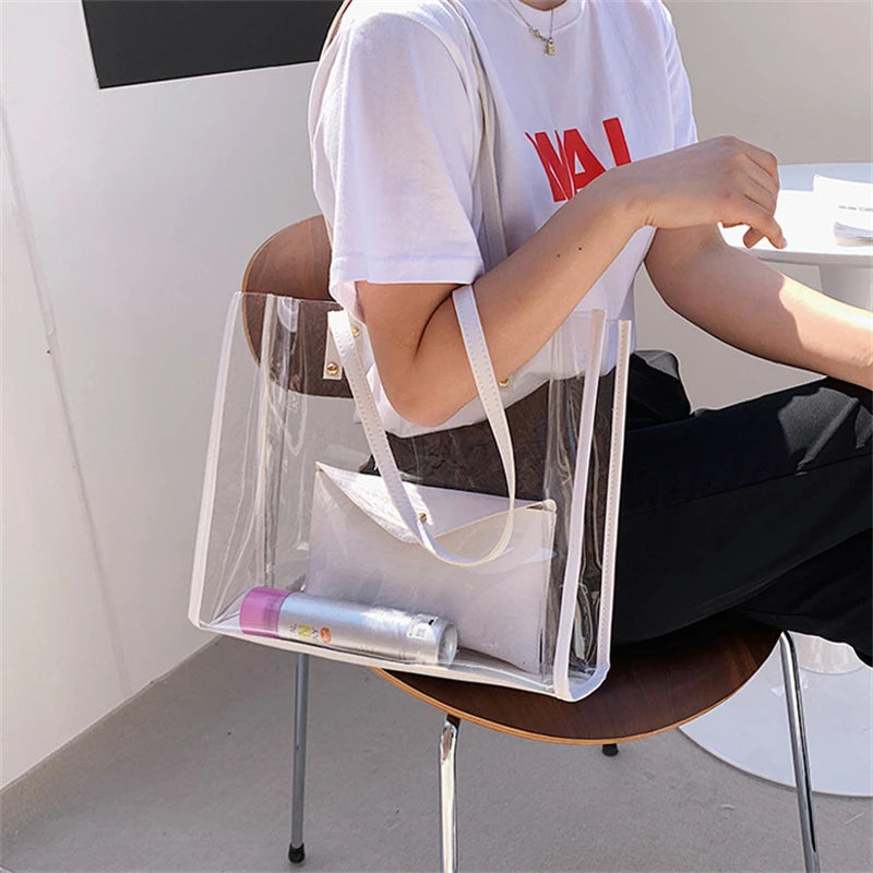 Transparent PVC Bag Clear Handbag Set of 2