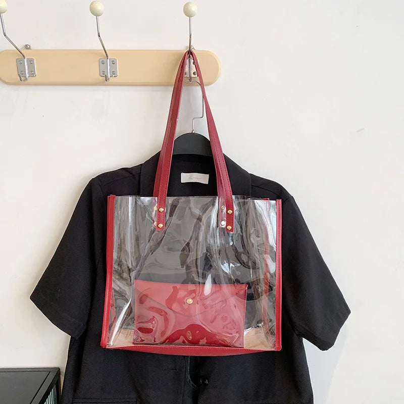 Transparent PVC Bag Clear Handbag Set of 2