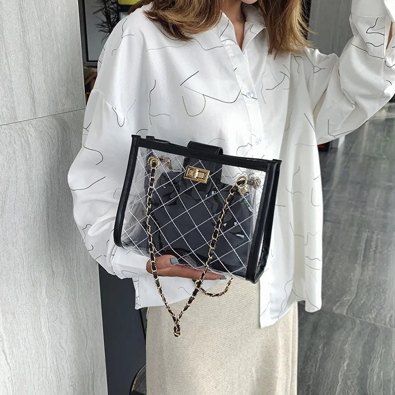 Transparent Jelly Big Bag PVC Women's Handbag Chain Shoulder