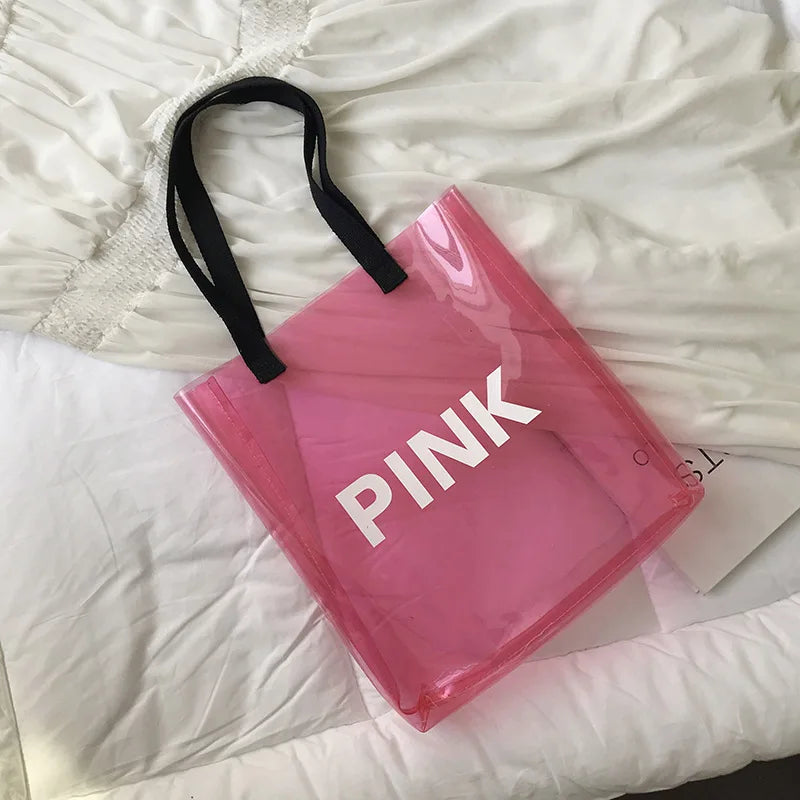 Transparent Tote Bag PVC Shoulder Bag Grocery Storage Handbag Reusable Eco Totes
