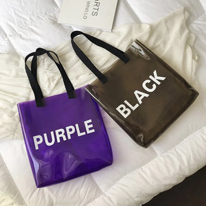 Transparent Tote Bag PVC Shoulder Bag Grocery Storage Handbag Reusable Eco Totes