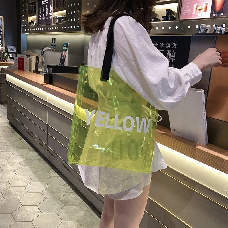 Transparent Tote Bag PVC Shoulder Bag Grocery Storage Handbag Reusable Eco Totes