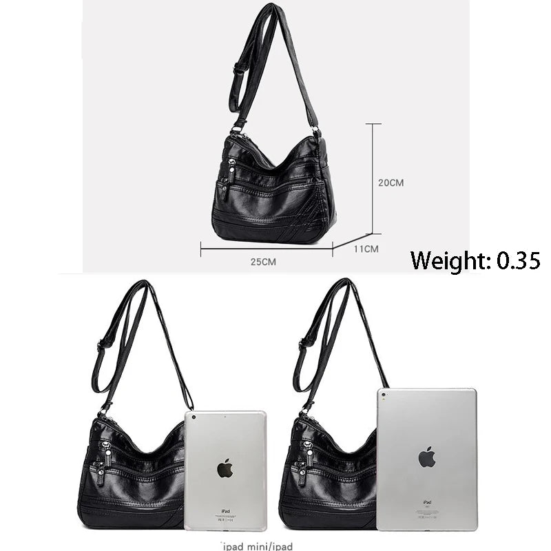 Soft Leather Shoulder Bag Crossbody Handbag Multi-Layer