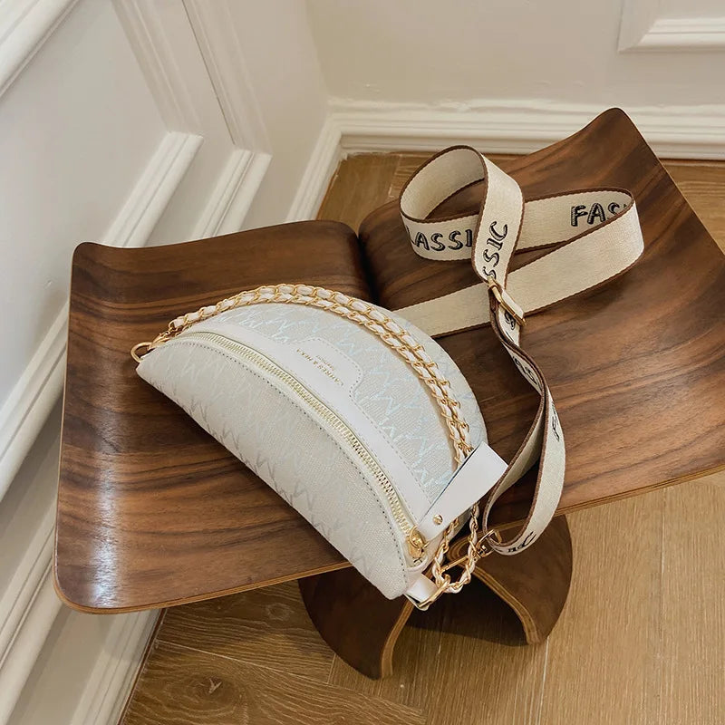 Leather Chain Waist Bag Female Waist Pack Ladies Wide Strap