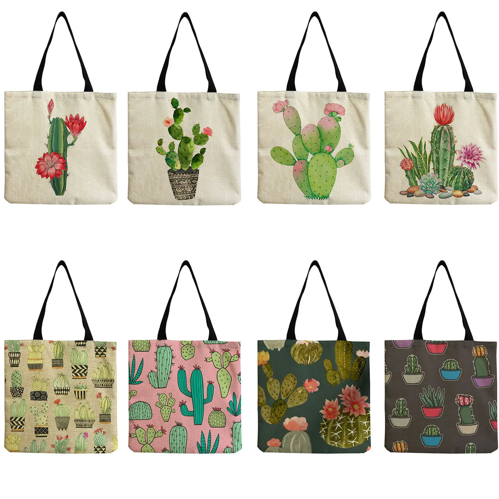 Cactus Print Shoulder Bag Large Capacity Tote