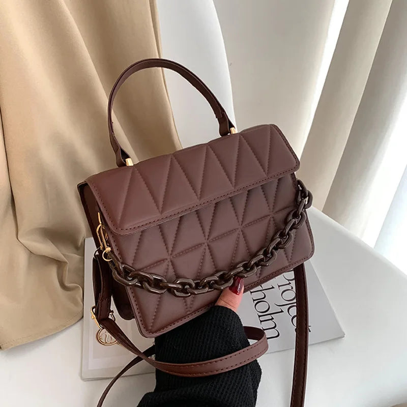 Plaid Shoulder Bag Chain Crossbody Handbag with Flap Top Handle