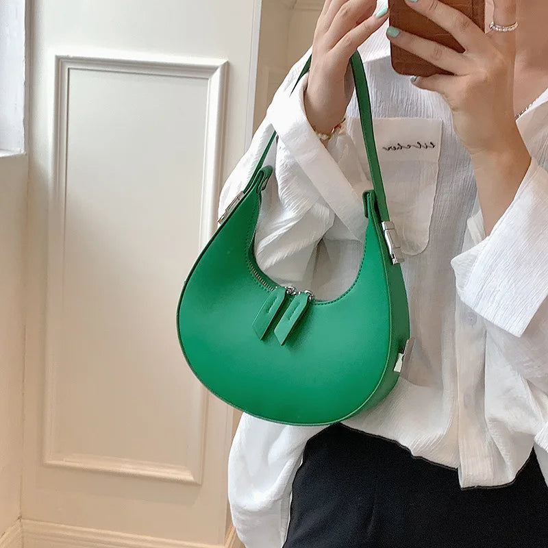 Half-moon Shoulder Bag PU Leather Crossbody Tote