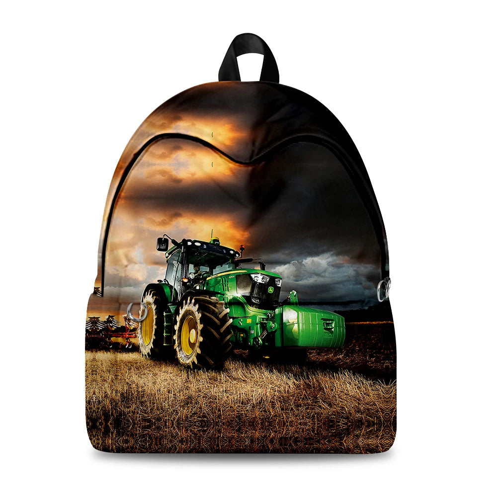 Tractor Pattern Student Backpack 3D Print Oxford Waterproof Travel Bag