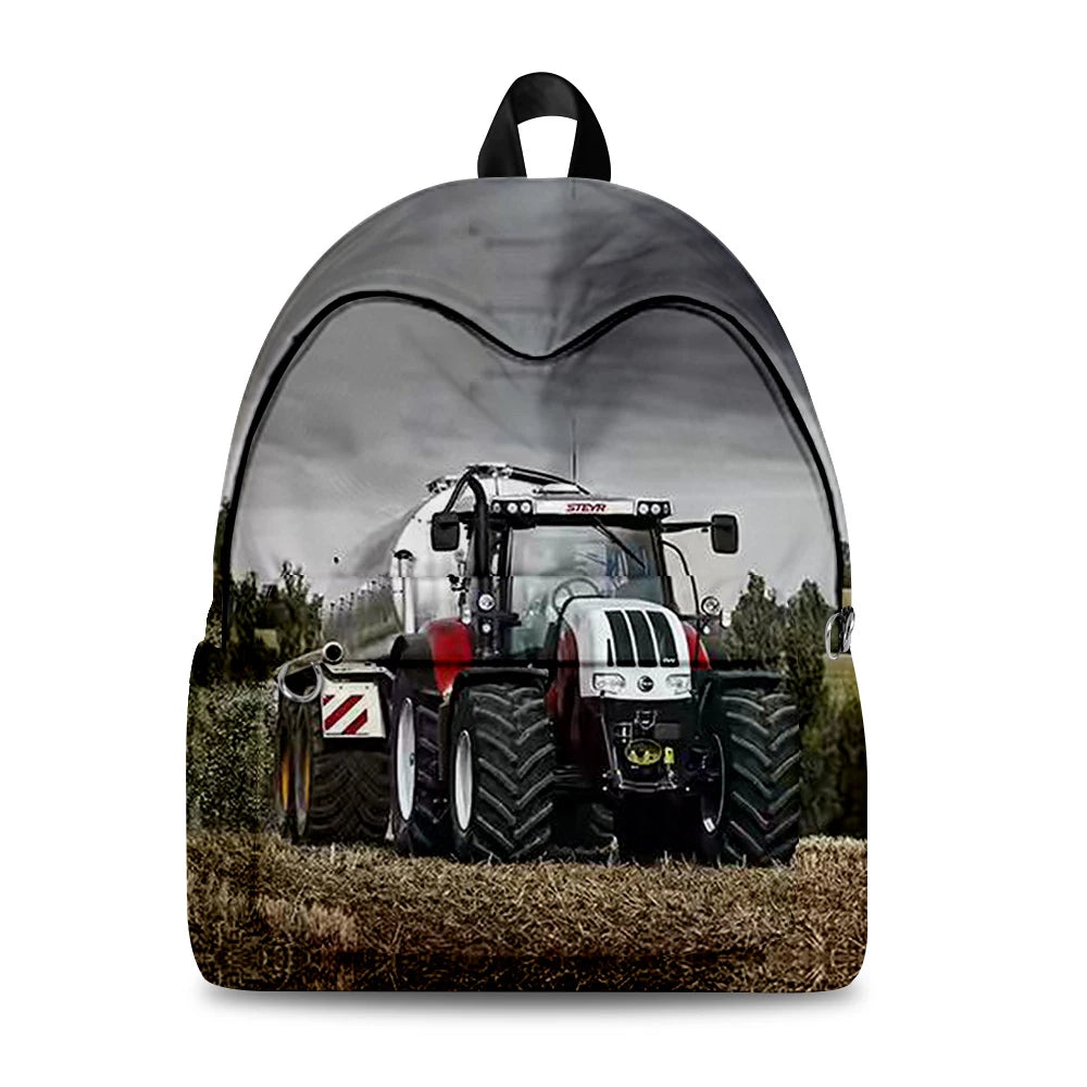 Tractor Pattern Student Backpack 3D Print Oxford Waterproof Travel Bag