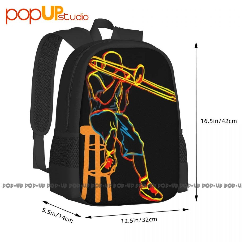 Trombone Psychedelic Backpack Large Capacity School Creative Gym Tote Bag