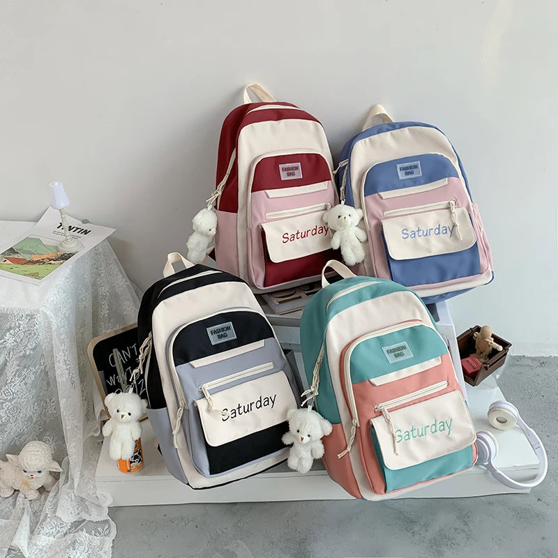 Canvas Patchwork Girls Backpack Urban School Bag Female Students Lightweight Lad
