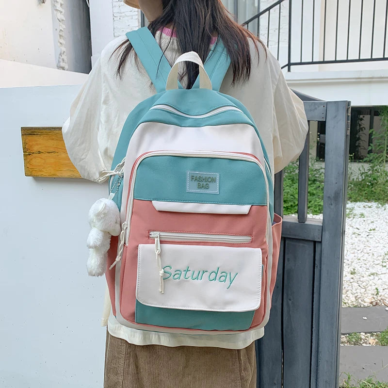 Canvas Patchwork Girls Backpack Urban School Bag Female Students Lightweight Lad