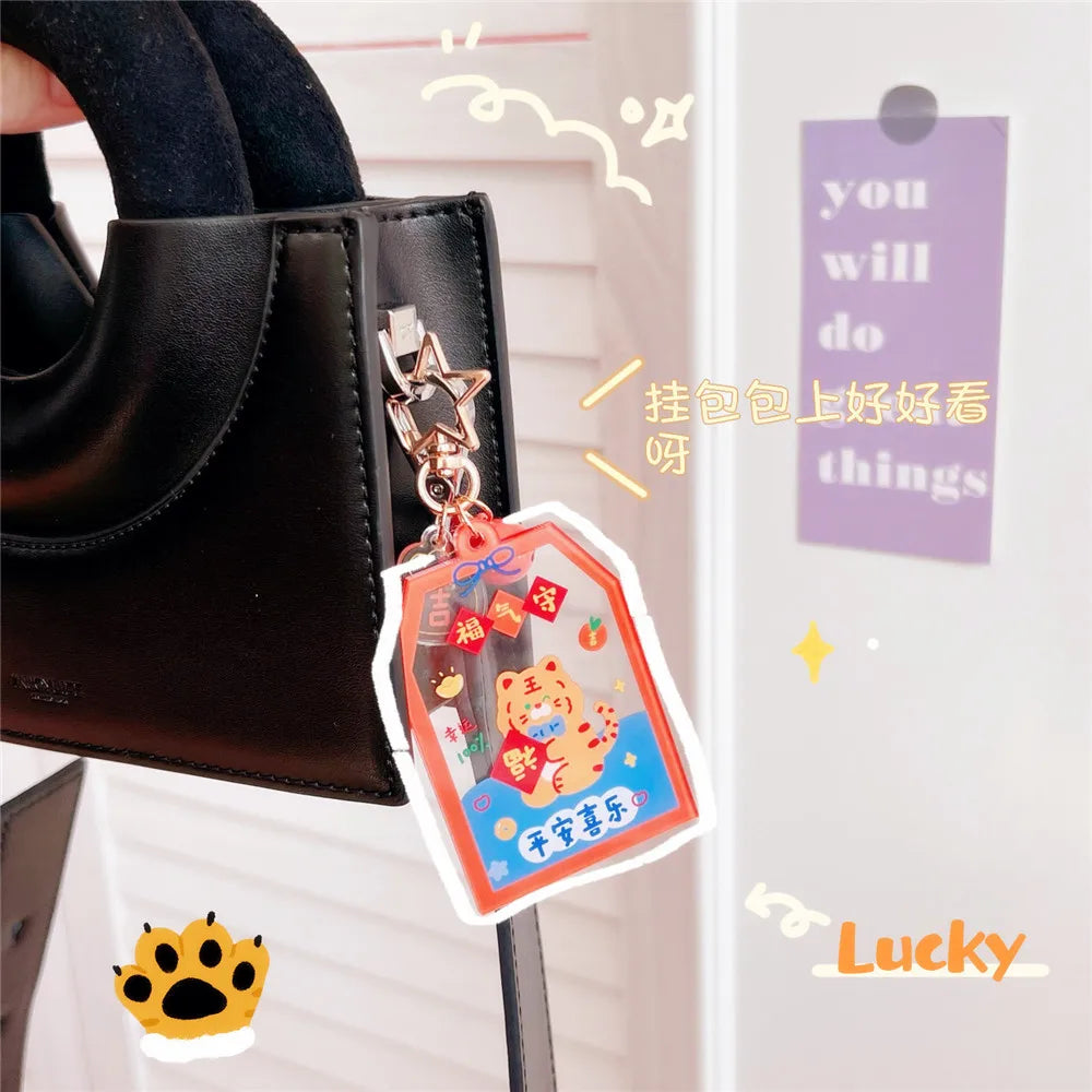 Acrylic Mobile Phone Bag Pendant Key Ring Bell Keychain Blessing Health Rich