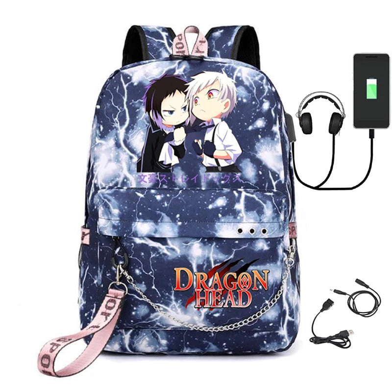 Bungo Stray Dogs Anime Girls School Backpack with USB Charging