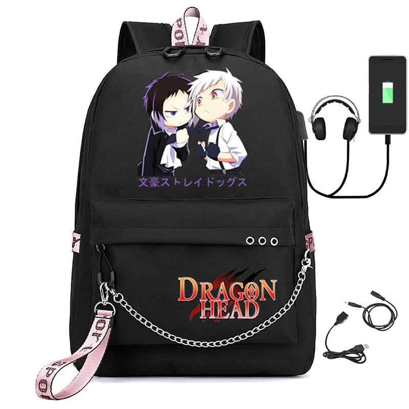 Bungo Stray Dogs Anime Girls School Backpack with USB Charging
