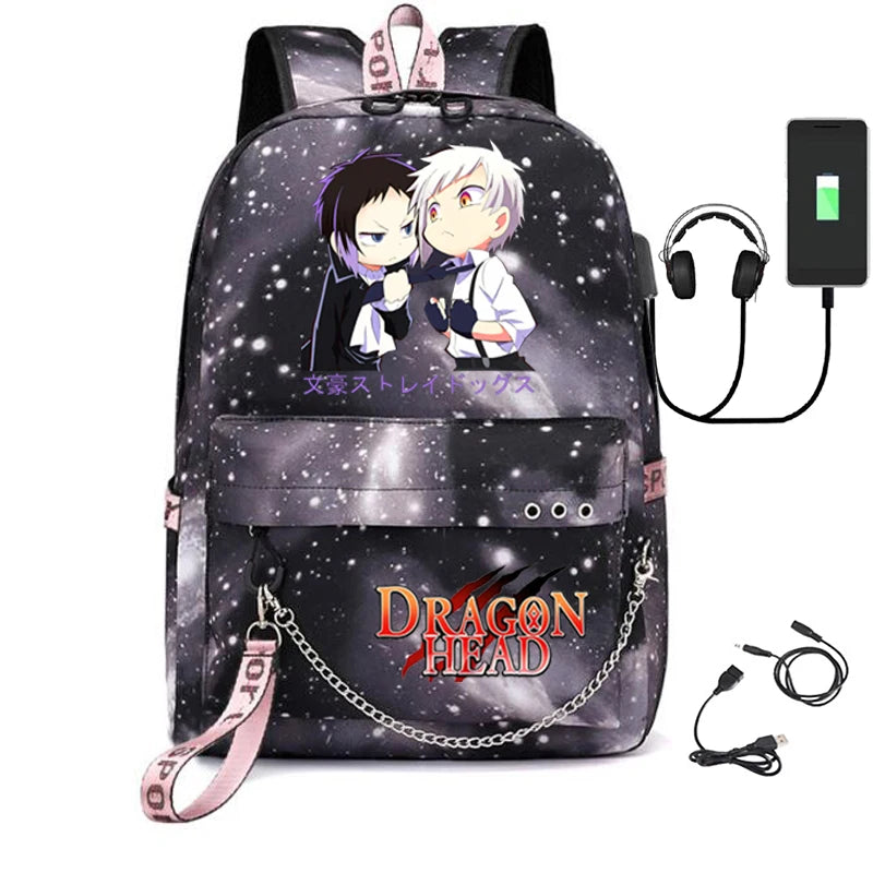 Bungo Stray Dogs Anime Girls School Backpack with USB Charging