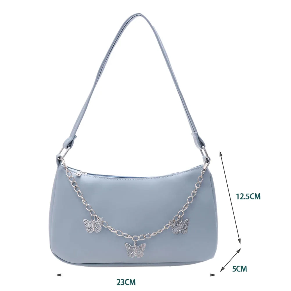 Women's Butterfly Chain Shoulder Bag Leather Hobo Clutch