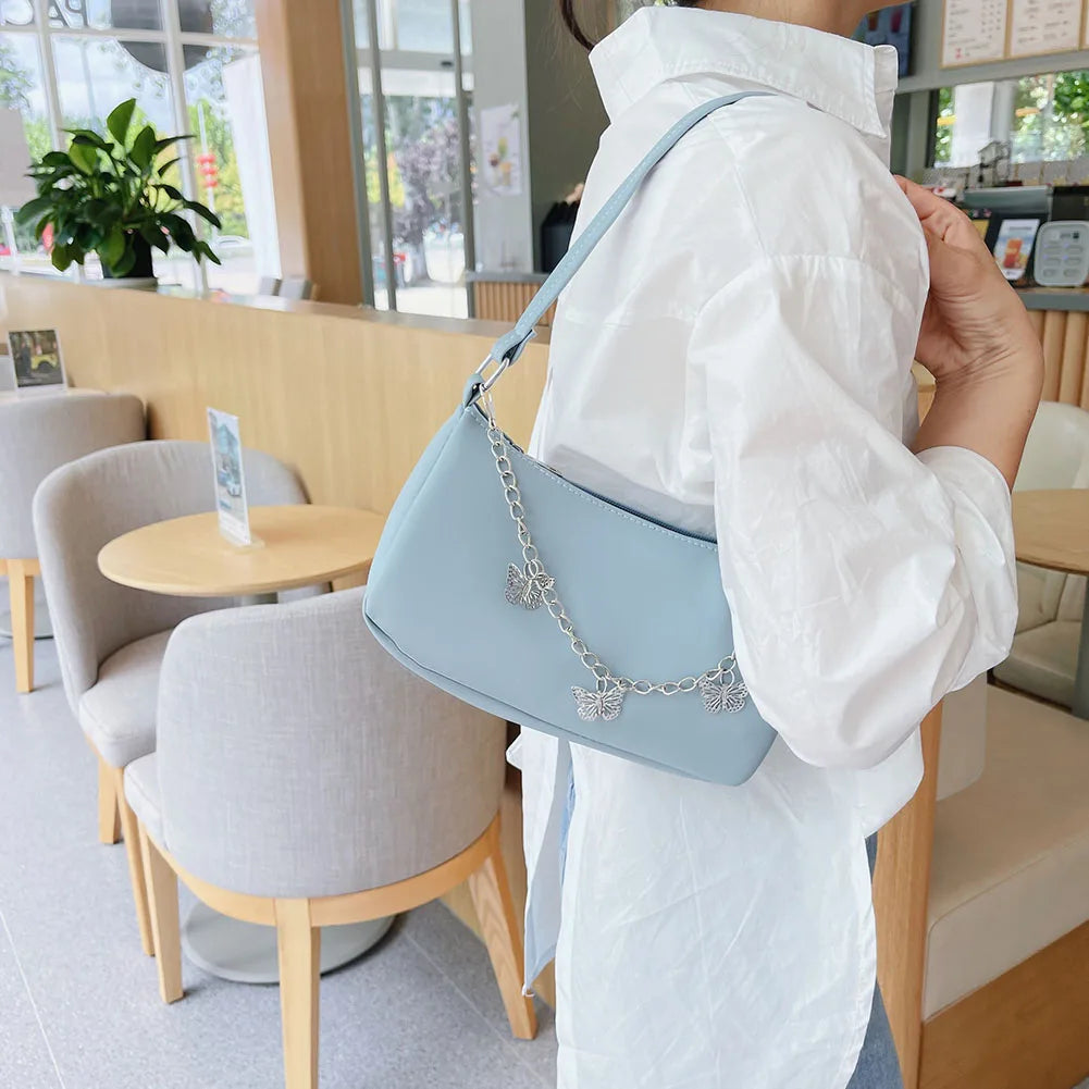 Women's Butterfly Chain Shoulder Bag Leather Hobo Clutch