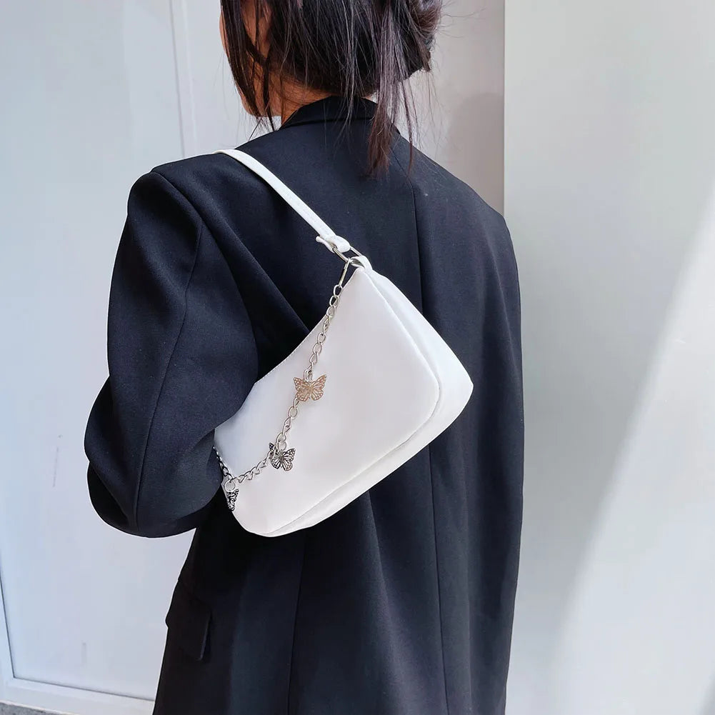 Women's Butterfly Chain Shoulder Bag Leather Hobo Clutch