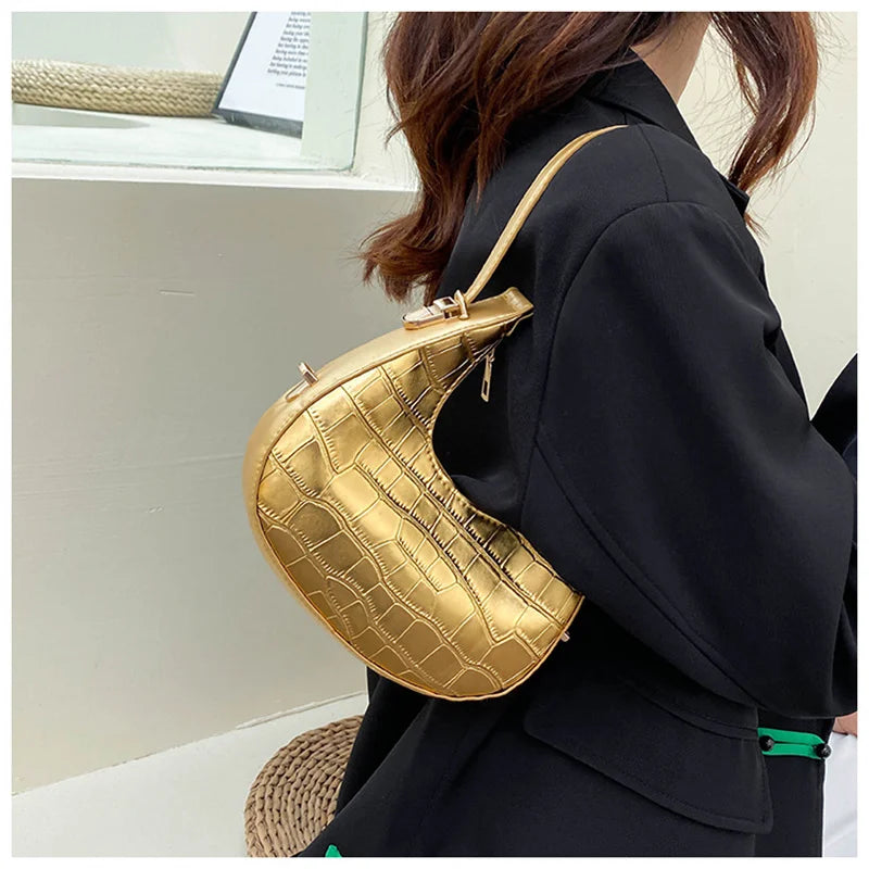 Women's Dumplins Shape Underarm Shoulder Bag Stone Pattern Clutch