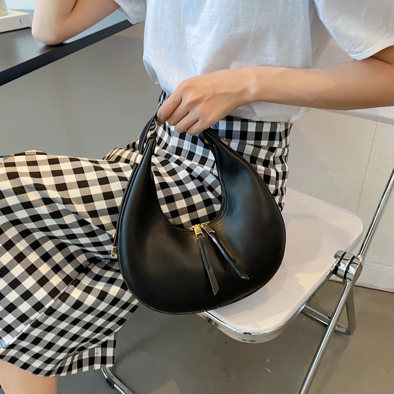 Half Moon Leather Shoulder Bag for Women