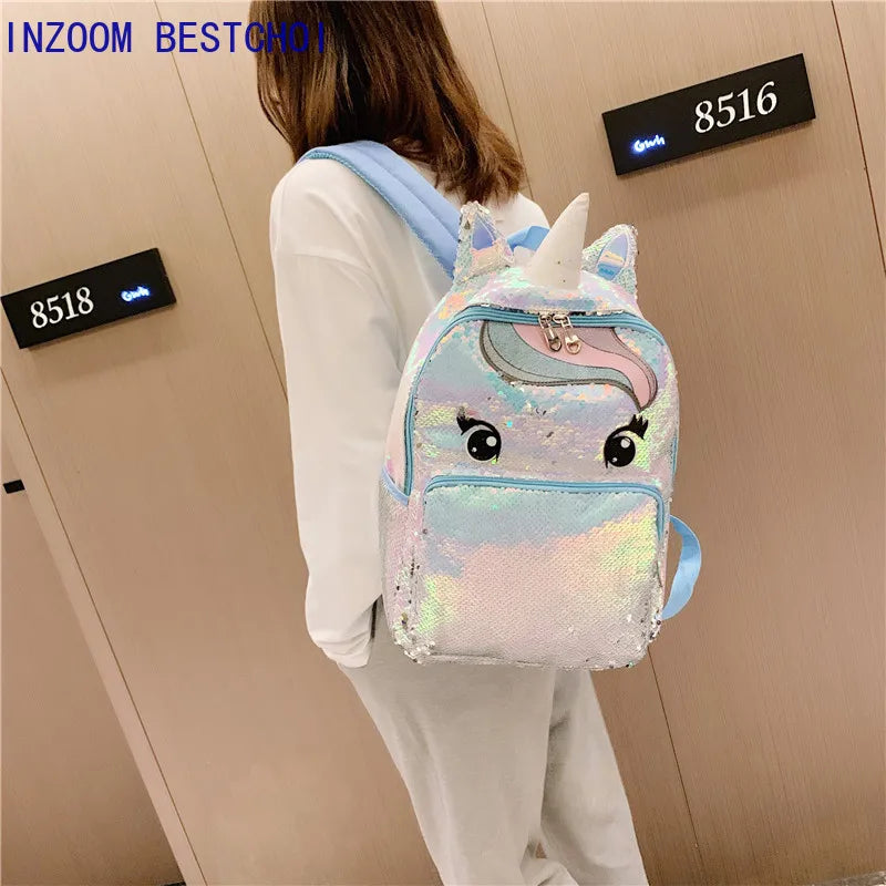 Unicorn Sequins Children's Backpack Kids School Bags for Teenage Girls