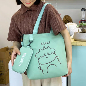 Bear Pattern Canvas Tote Bag Adjustable Strap Kids Crossbody Bag