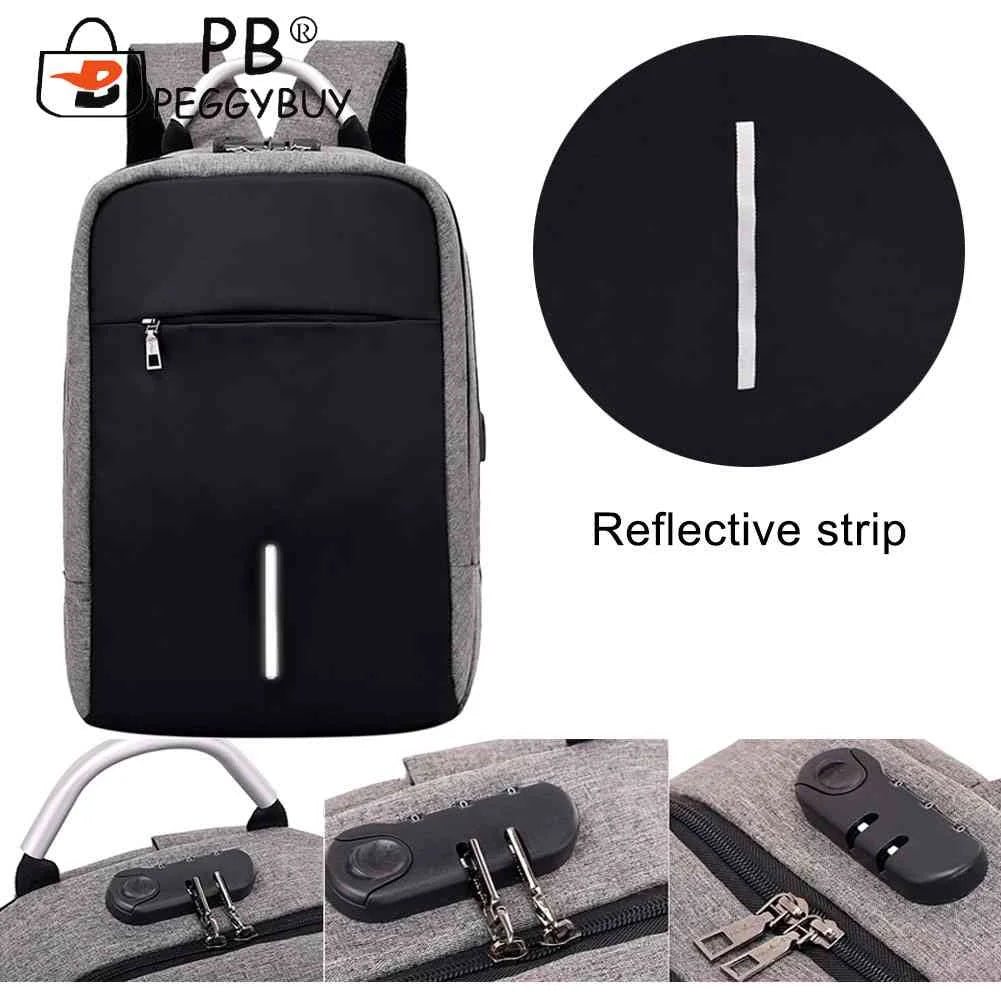 Unisex Code Lock Backpack Large Capacity Reflective Strip USB Interface