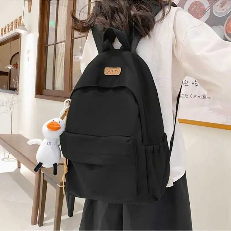 Unisex Nylon Backpack Student Japanese Solid School Backpack