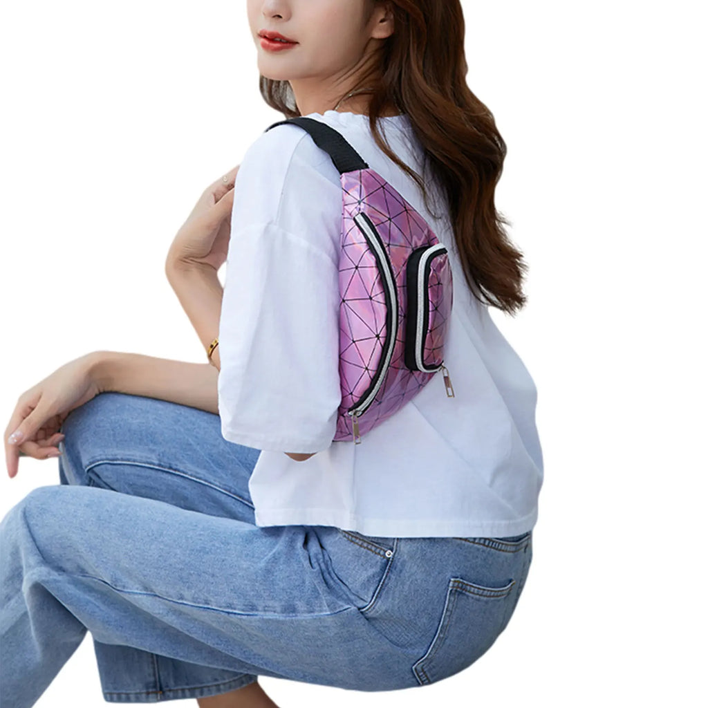 Geometric Diamond Plaid Waist Bag Laser Sports Chest Pack