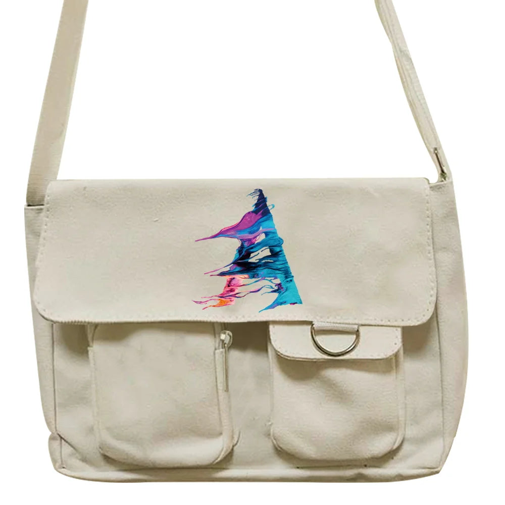 Canvas Messenger Bag Crossbody Paint Initial Series Large Tote