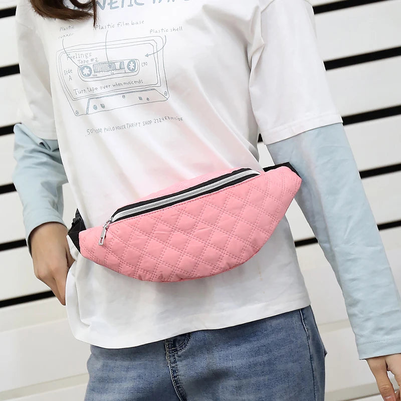 Quilted Waist Fanny Pack Large Capacity Unisex Hip Bum Bag for Travel