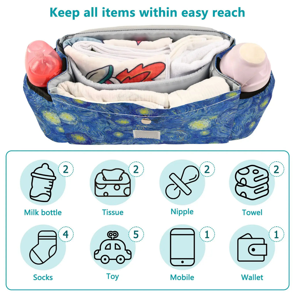 Van Gogh Oil Painting Pram Organizer Bottle Holder Stroller Bag
