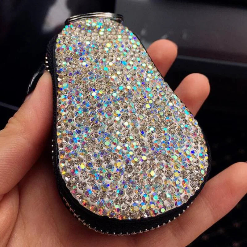 Diamond PU Leather Car Key Cover for Girl Woman with Keycha