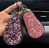 Diamond PU Leather Car Key Cover for Girl Woman with Keycha