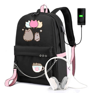 USB Charging Canvas Travel Bag Cartoon Student Backpacks Large Capacity