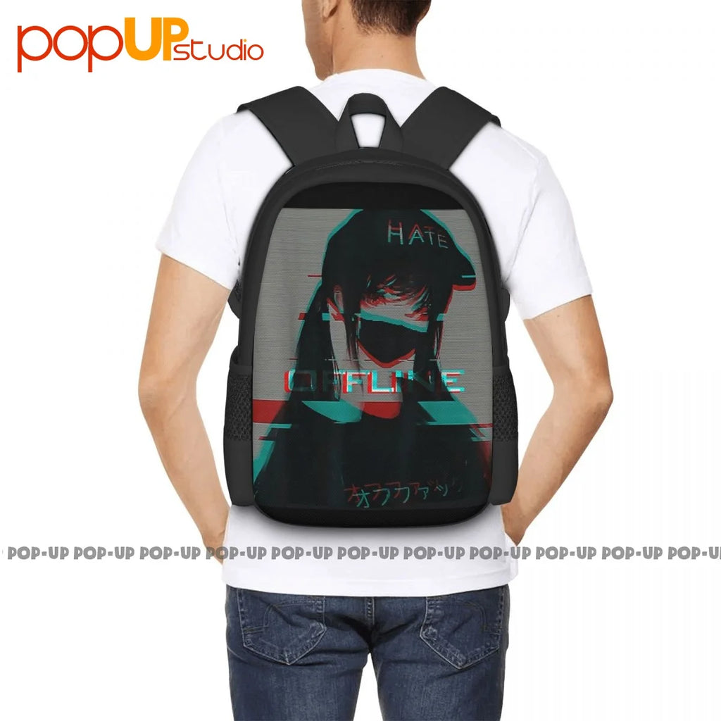 Vaporwave Anime Backpack Large Capacity with Shoe Bag