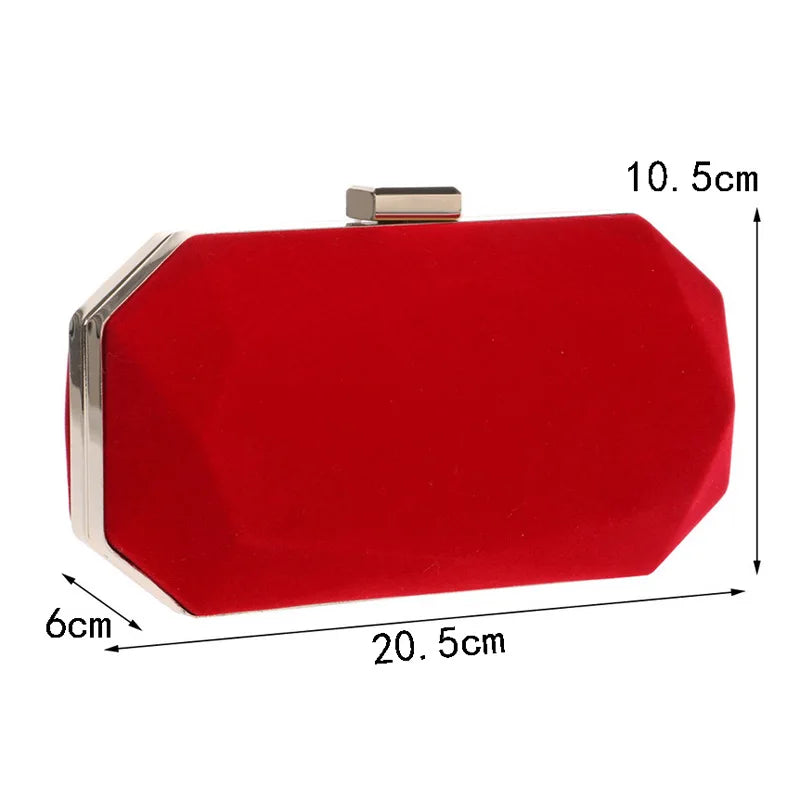 Red Velvet Evening Clutch Bag with Chain Strap for Wedding Party