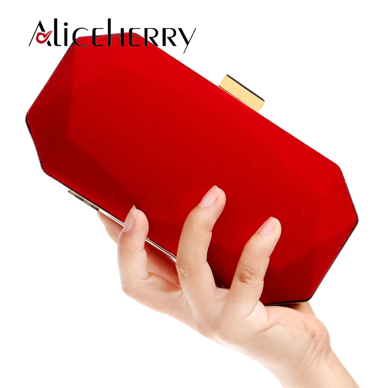 Red Velvet Evening Clutch Bag with Chain Strap for Wedding Party