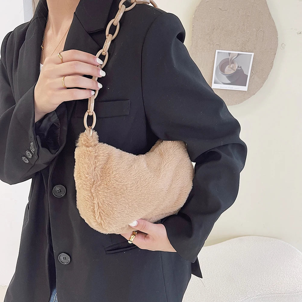 Vintage Acrylic Chain Plush Small Shoulder Bag
