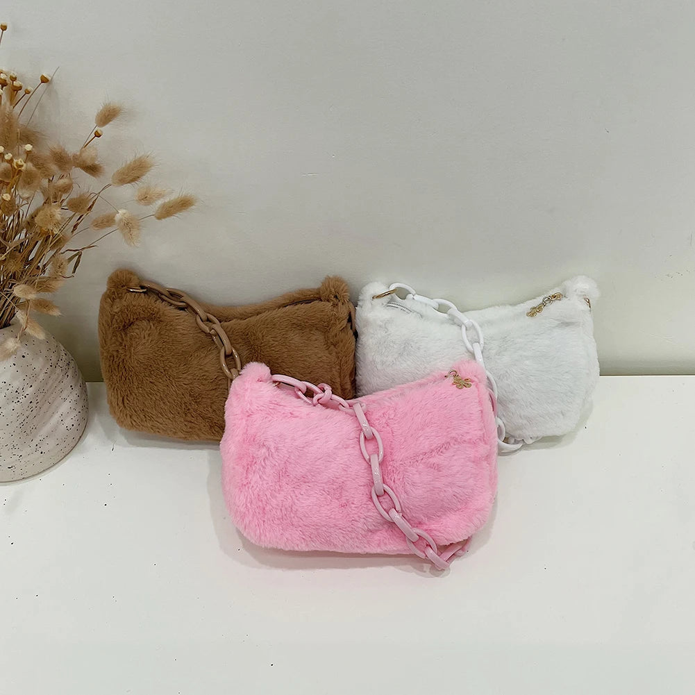 Vintage Acrylic Chain Plush Small Shoulder Bag